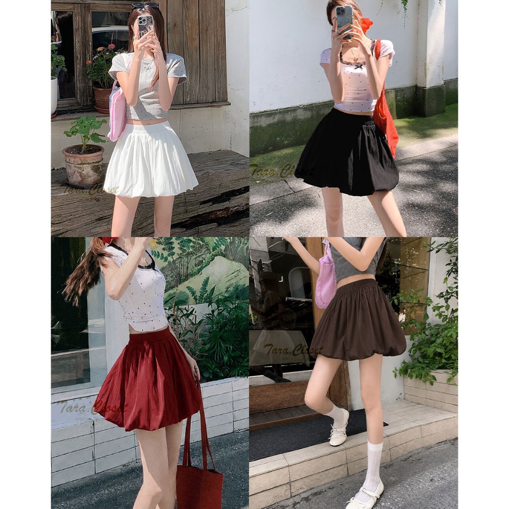 BA068 TARA SKIRT กระโปรงเอวสูง ทรงบอลลูน  สม็อครอบเอว เนื้อผ้าครัช ผ้าดี ใส่สบาย ไม่ร้อน ไม่ต้องรีด