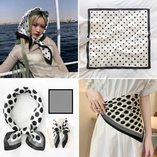 Novvia 🎀พร้อมส่งจากกทม🎀Polkadot style ผ้าโพกผมลายจุดผ้าผูก ขนาด 70x70 cm. ผ้าพันคอลายจุด ผ้าพันคอออลแมตช์