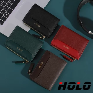 HOLO กระเป๋าเงินผู้หญิงผู้ชาย หนังเทียม เก๋ไก๋ สไตล์มินิมอล สีพื้น หลายช่อง มีซิป ป้องกันสัญญาณ RFID