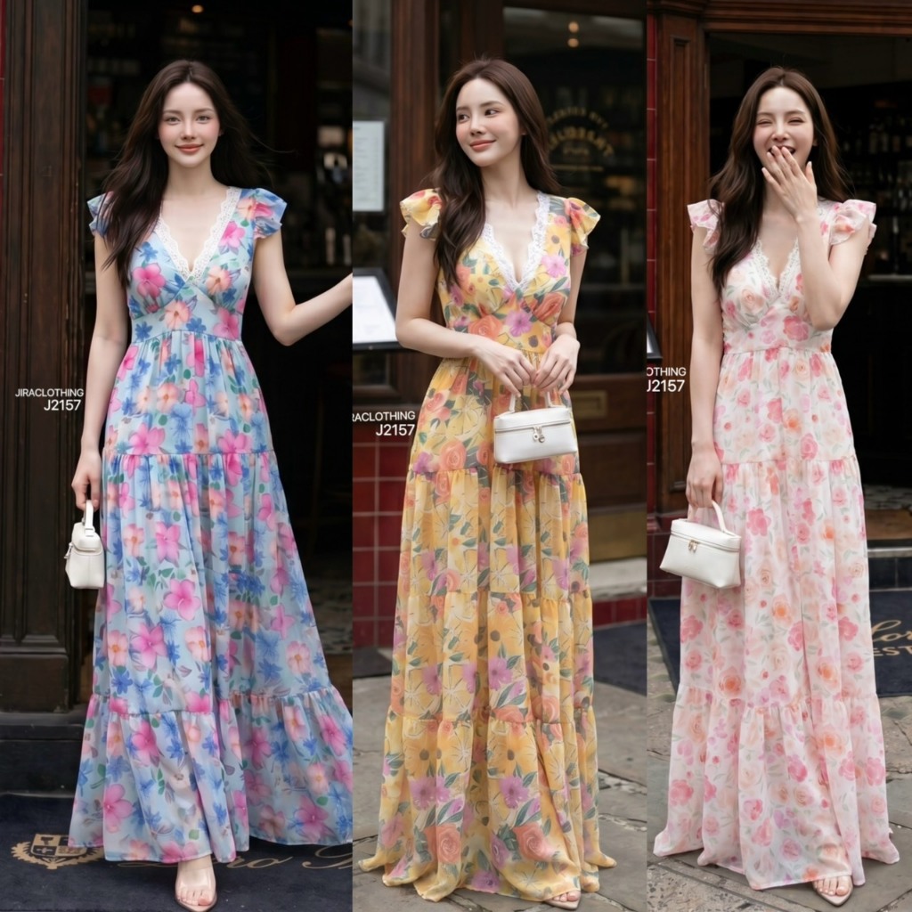 J2157 JiraClothing แม็กซี่เดรสลายดอก