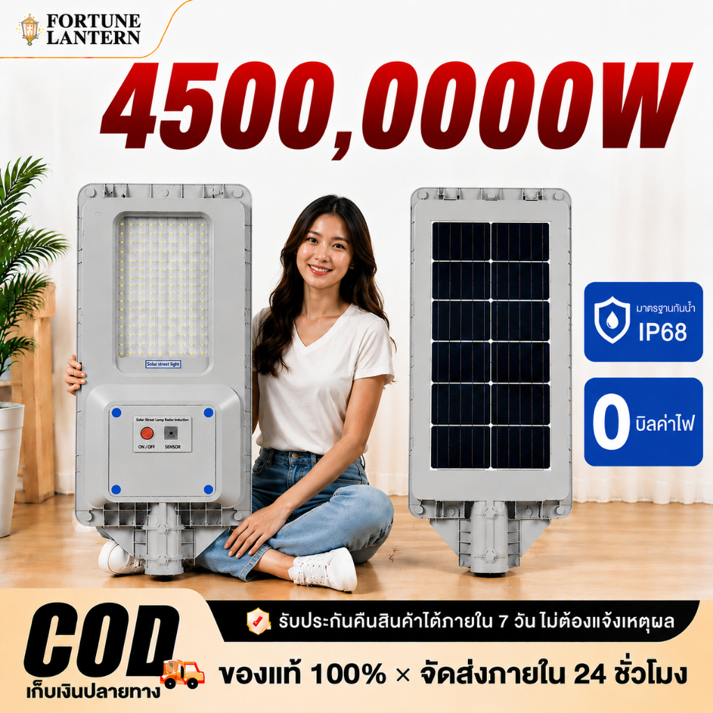 ซื้อ 1 แถม 1 ไฟโซล่าเซลล์ ไฟถนนโซล่าเซลล์ Solar Light IP68 กันน้ำและกันฟ้าผ่ ระบบเซ็นเซอร์ตรวจจับร่างกาย แสงสีขาว