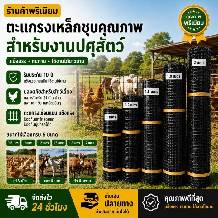 ความยาว 30ม. ตาข่ายพลาสติก PVC สีดำ ความกว้าง 1/1.2/1.5/1.8ม. ขนาดช่องตา 35มม. หนา 1.2มม. ใช้ล้อมไก่ กันนก ทำรั้ว