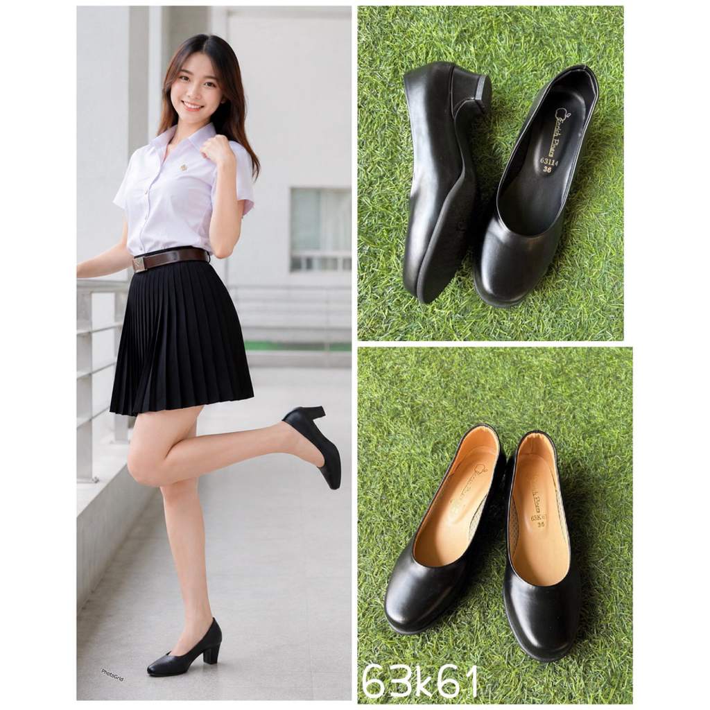 รองเท้าคัทชูสีดำ นักศึกษา ใส่ทำงาน ส้น1/1.5นิ้ว (36-43) **รุ่นนี้ทรงเล็กกว่าปกติ**