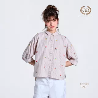 C&D Komohana Stripe Collection เสื้อปักผู้หญิง เสื้อลายปักดอกไม้ คอตตอน สไตล์ญี่ปุ่น