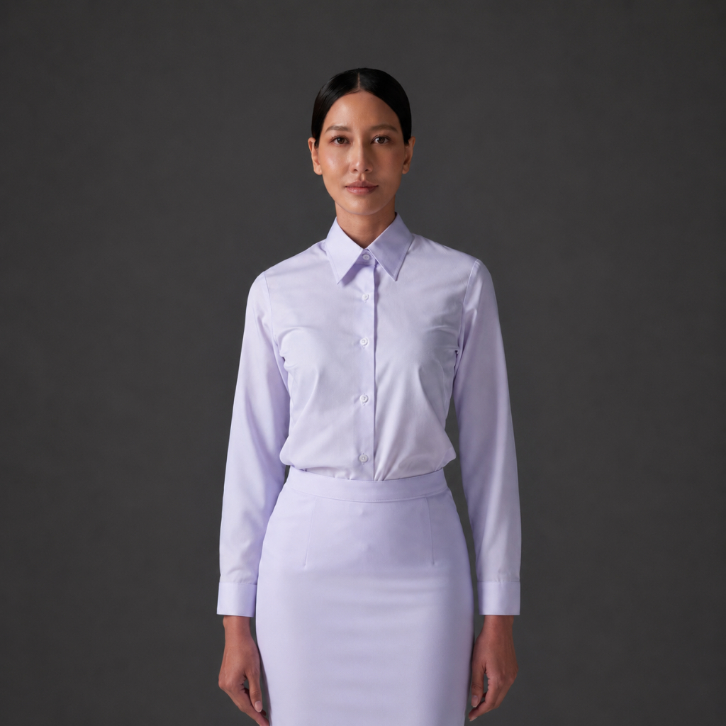 เสื้อรองในแขนยาว หญิง ชุดปกติขาว ทรงสมัย