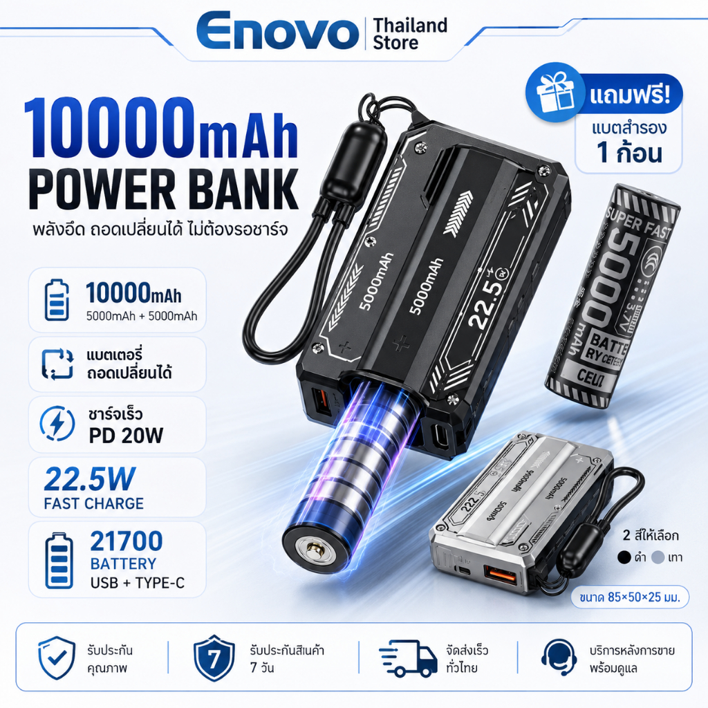 [TIS+CCC] PowerBank แบบพกพา 22.5W แบตเตอรี่แบบถอดได้ 10000mAh การชาร์จอย่างรวดเร็ว เปลี่ยนแบตเตอรี่ ขนาดเล็ก