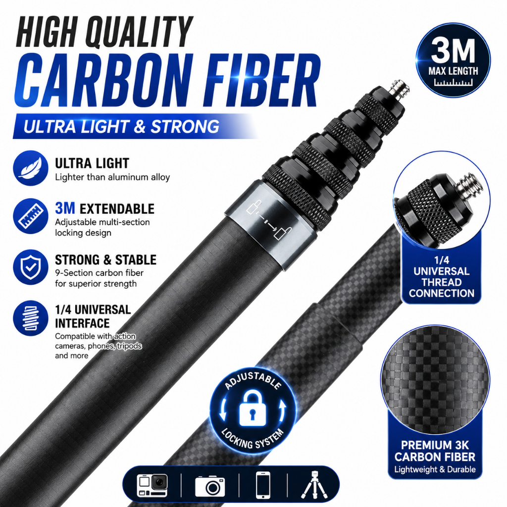 3M Carbon Fiber Selfie Stand Extended Edition ไม้เซลฟี่แบบมองไม่เห็น สำหรับ Insta360 X3 X2 และ Go Pro