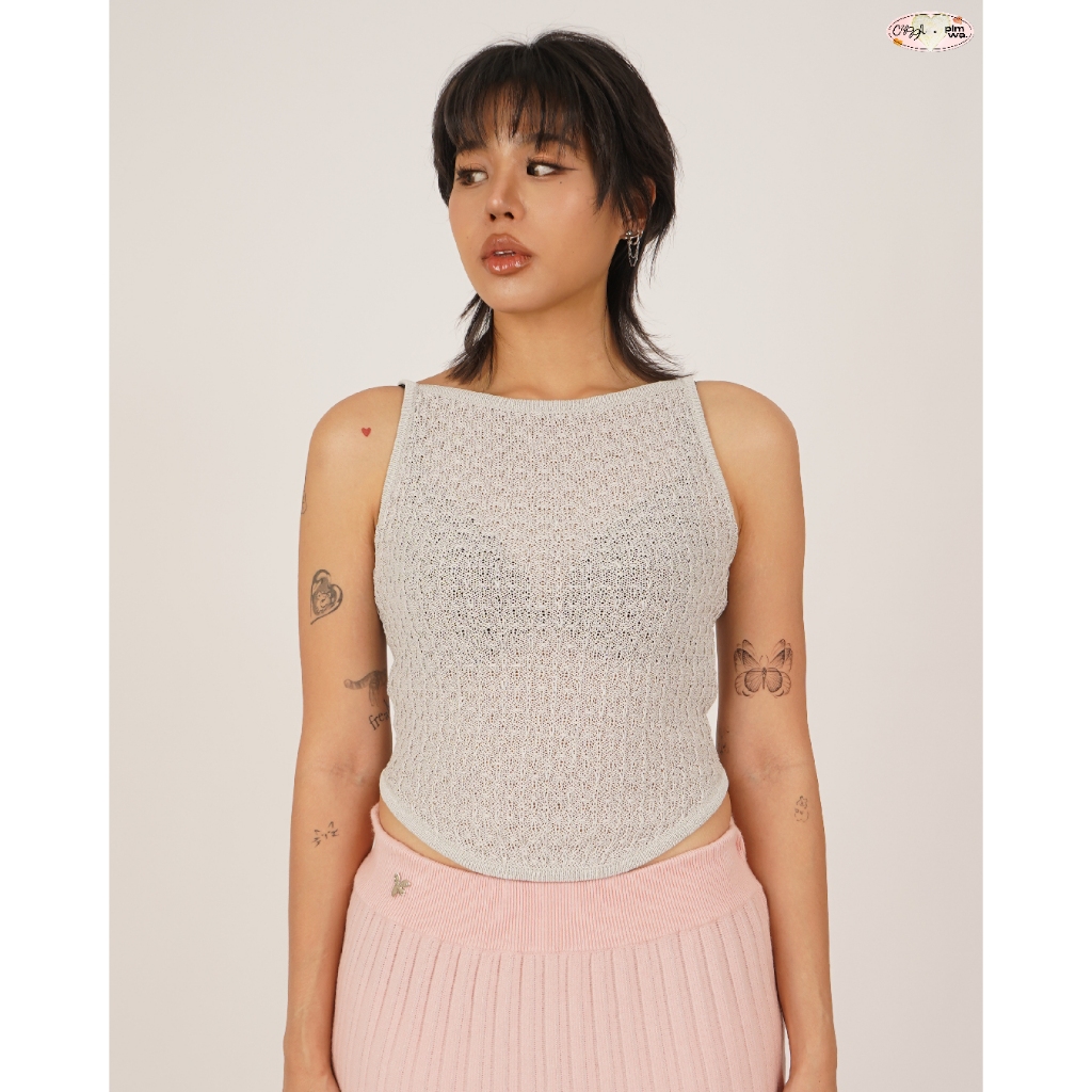 CUPPA - KIWI Boat neck Tank top (3 สี) Cuppa x Pimwa เสื้อกล้ามไหมพรมคอปาด ชายเสื้อโค้ง เนื้อผ้าทิ้ง