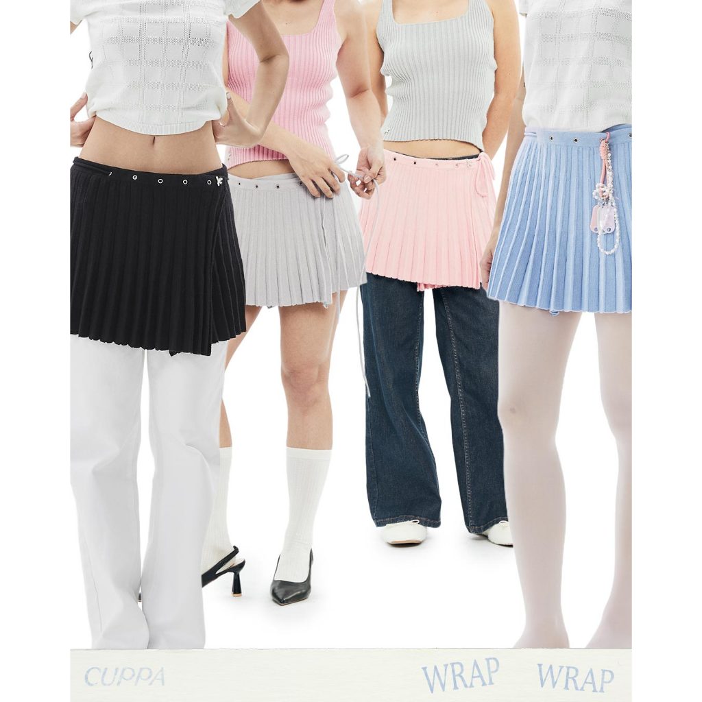 CUPPA - MILKSHAKE Wrap Skirt (2 สี) กระโปรงผูกไหมพรม ลายทอพลีต เนื้อผ้านุ่มเนียนผิว มีน้ำหนัก ทิ้งตัวสวย