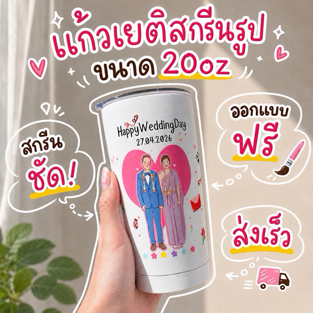(เตรียมส่ง1วัน สินค้าพร้อมส่ง)แก้วเยติสกรีนรูป 20 oz. | เเก้วเยติสกรีนภาพเหมือน สกรีนตามสั่ง✨