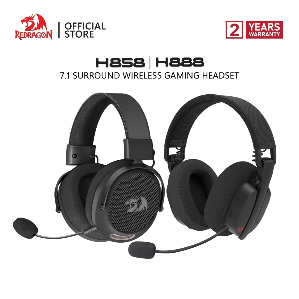 Redragon H858/h888 ชุดหูฟังเกมไร้สายที่มี3โหมด,แผ่นหูฟังที่ถอดออกได้,การทำงานชุดหูฟัง,ฝาครอบหู,มือถือพีซี/พีเอ5