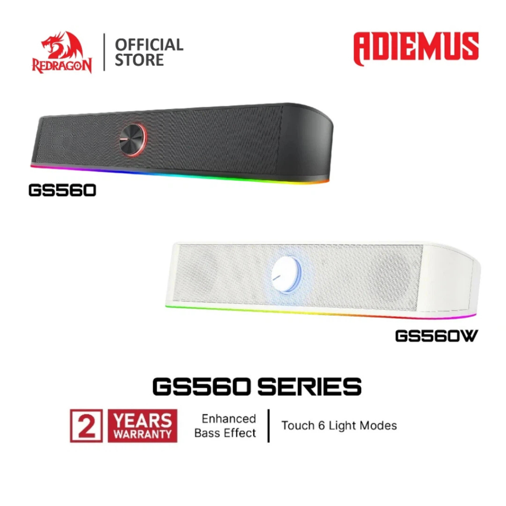 Redragon GS560ลำโพงเดสก์ท็อป ลำโพงบาร์เสียง RGB ช่อง 2.0 สเตอริโอ ควบคุมระดับเสียงง่าย อุปโภคจาก USB พร้อมสาย 3.5 มม.