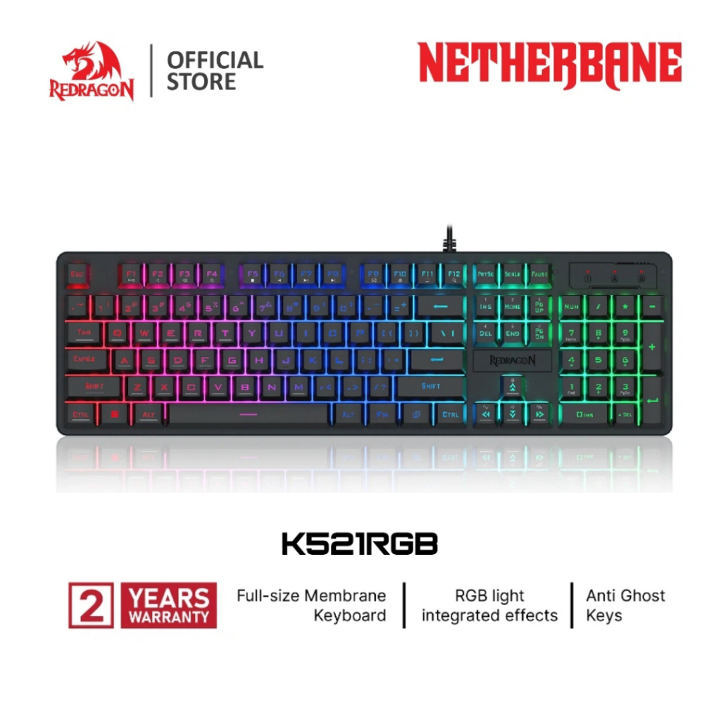 Redragon K521 RGB LED คีย์บอร์ดเกมแบบมีสาย 104 คีย์เมมเบรน RGB คีย์บอร์ด