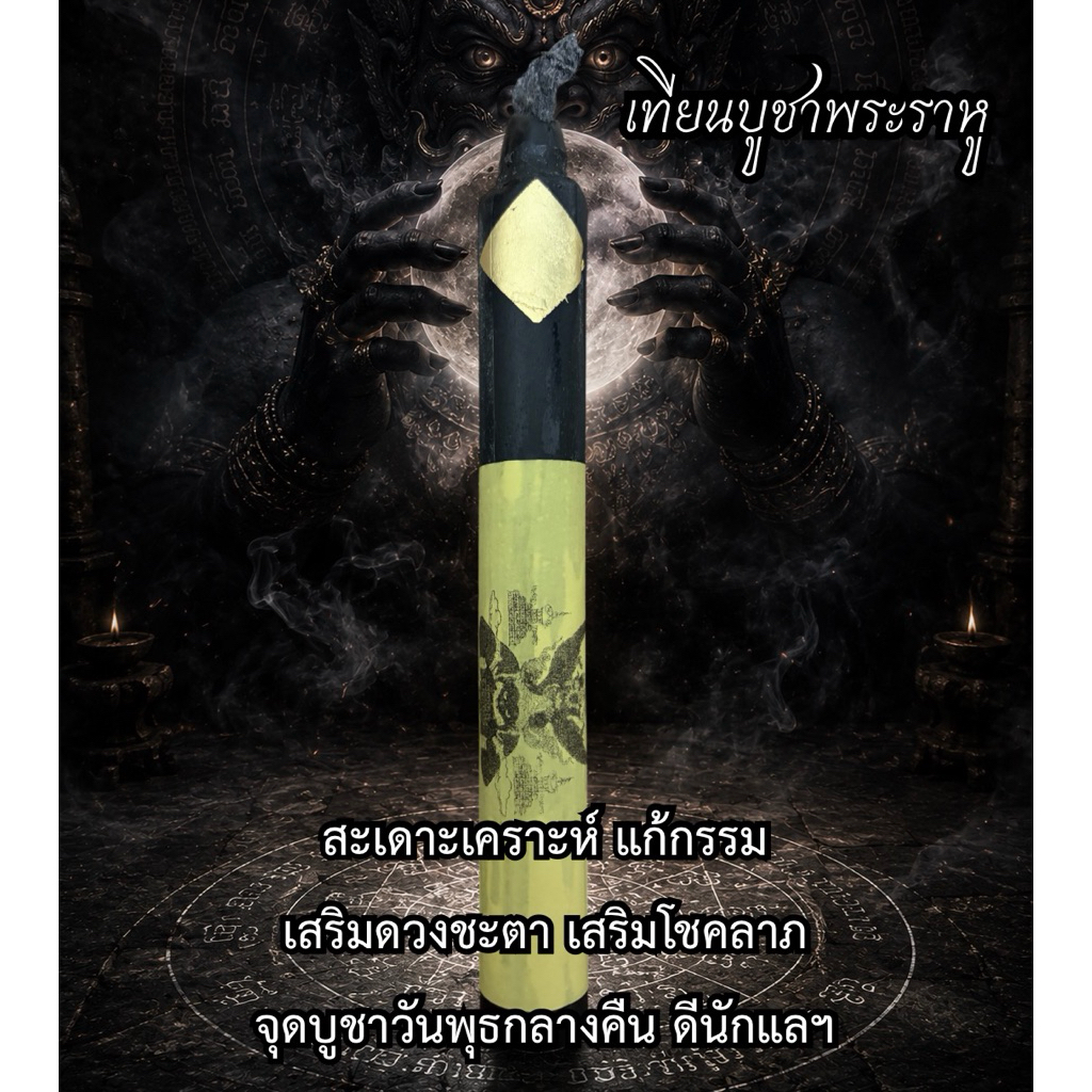 เทียน บูชา พระราหู เสริมดวงชะตา เสริมโชคลาภ สะเดาะเคราะห์ แก้กรรม แบบเล่ม