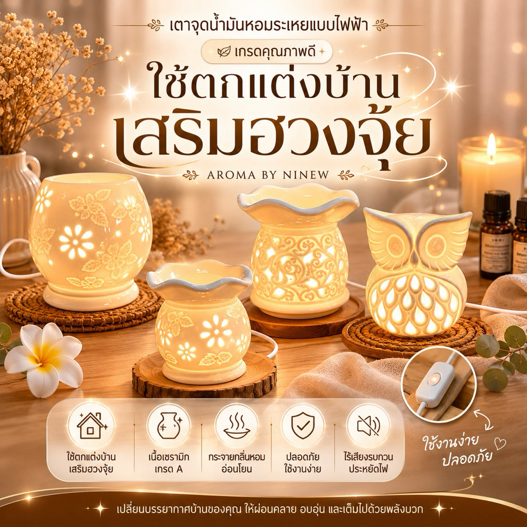 🔥 เกรดคุณภาพดี!!เตาน้ำมันหอมระเหยแบบไฟฟ้าเกรดA ทำเป็นโคมไฟแต่งบ้าน เสริมฮวงจุ้ย ปรับระดับไฟได้ แถมน้ำมันหอม🎁