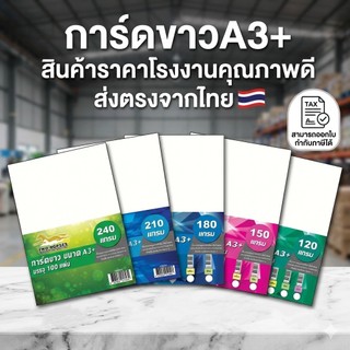 สินค้าราคาโรงงาน ✔️กระดาษ การ์ดขาว ขนาด A3+พิเศษ หนา 120-240 แกรม ( 12*19 นิ้ว) บรรจุ 100 แผ่น