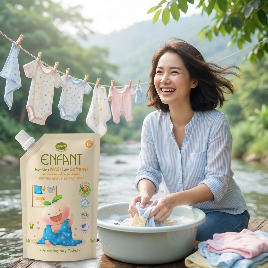 SALE!!! ENFANT อองฟองต์ Baby Fabric Wash With Softener น้ำยาซักผ้าเด็กอ่อนผสมปรับผ้านุ่ม 600ml