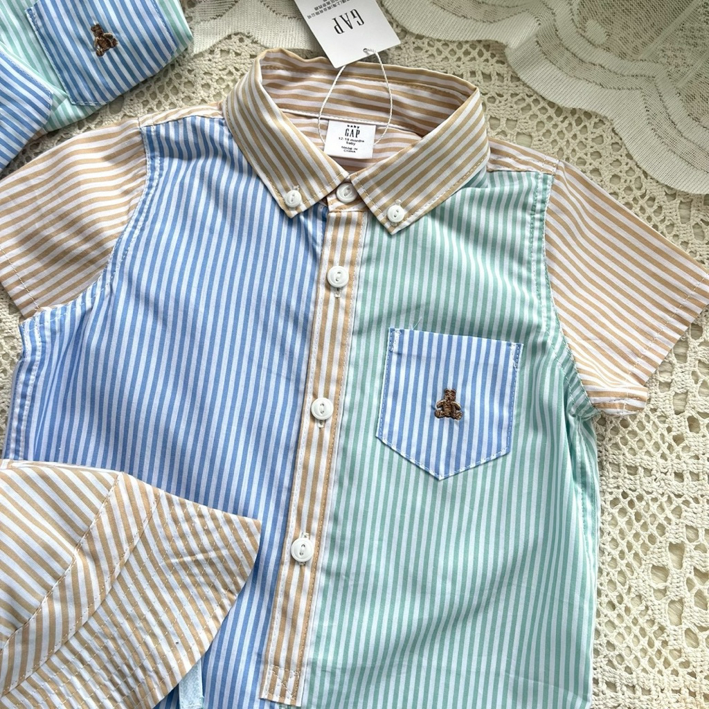 เสื้อผ้าเด็ก ชุดเด็ก Set 2 Romper ลายทางสีพาลเทลง รูปที่ 2