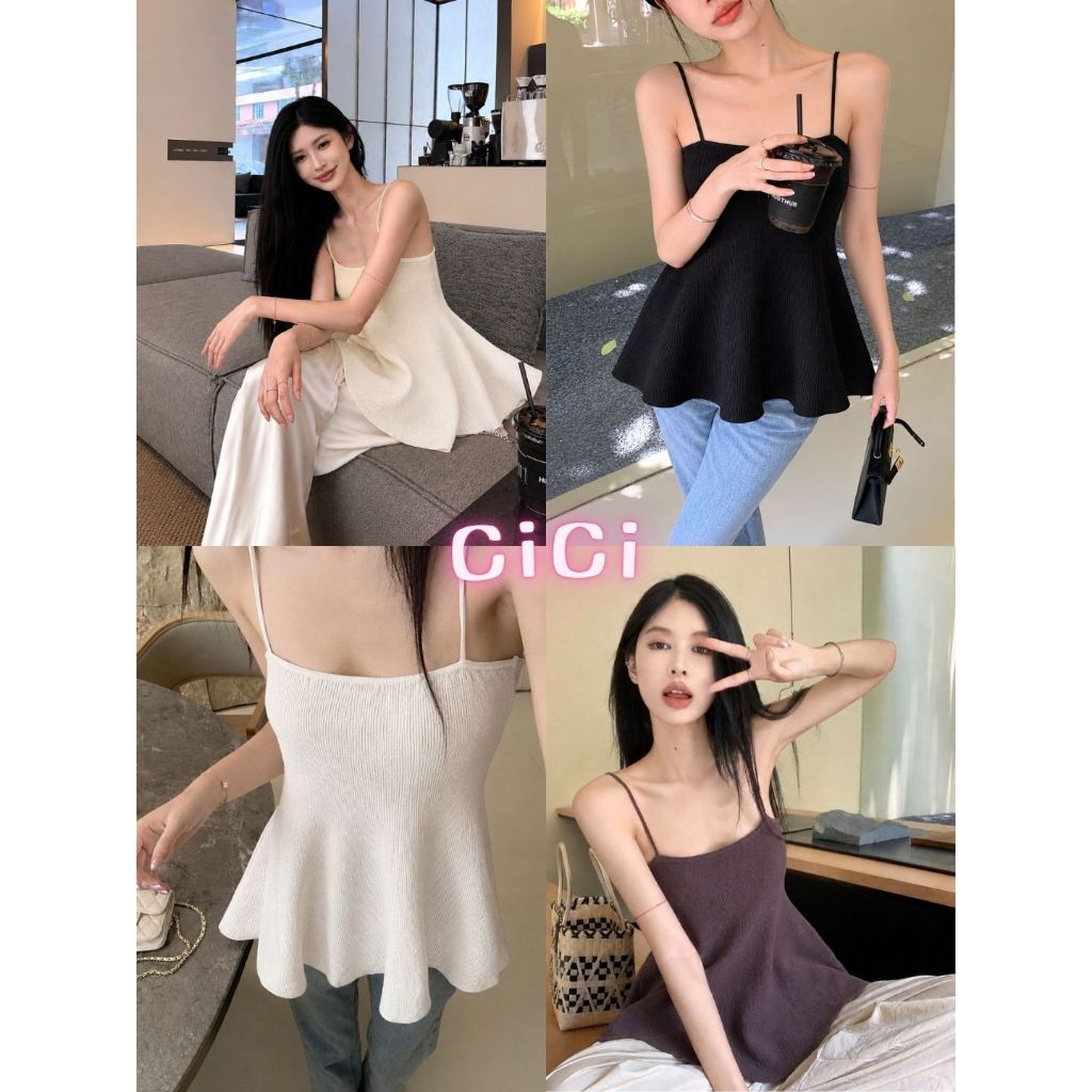 ส่งทันทีCici (NO. 7686) เสื้อสายเดี่ยวเข้ารูปdetail แต่งชายระบายเหมาะสำหรับสไตล์เกาหลี
