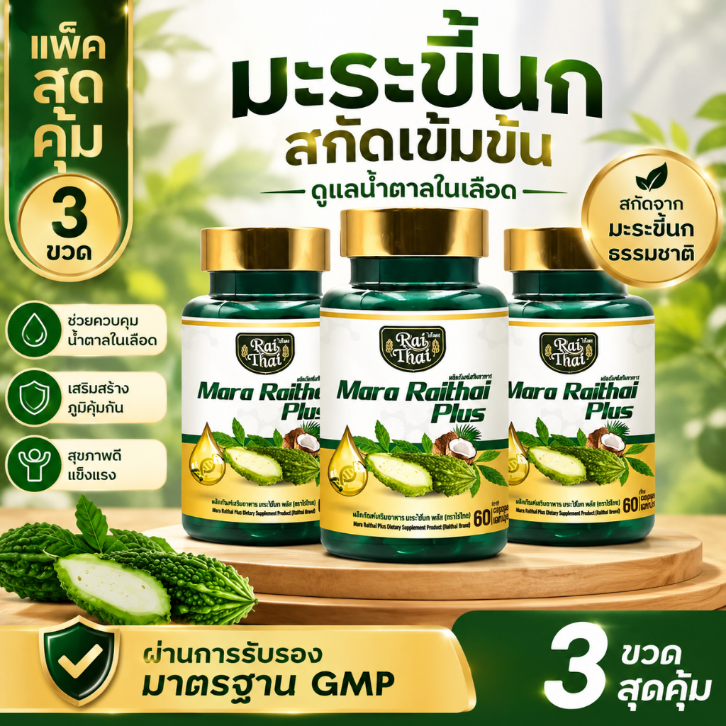 น้ำมันมะระสกัดเย็น, น้ำมันมะระผสมสูตรพิเศษ, 100% มะระแท้ ไม่มีสารเคมี, แพ็ค 3 ขวด, ขวดละ 60 แคปซูลนิ่ม