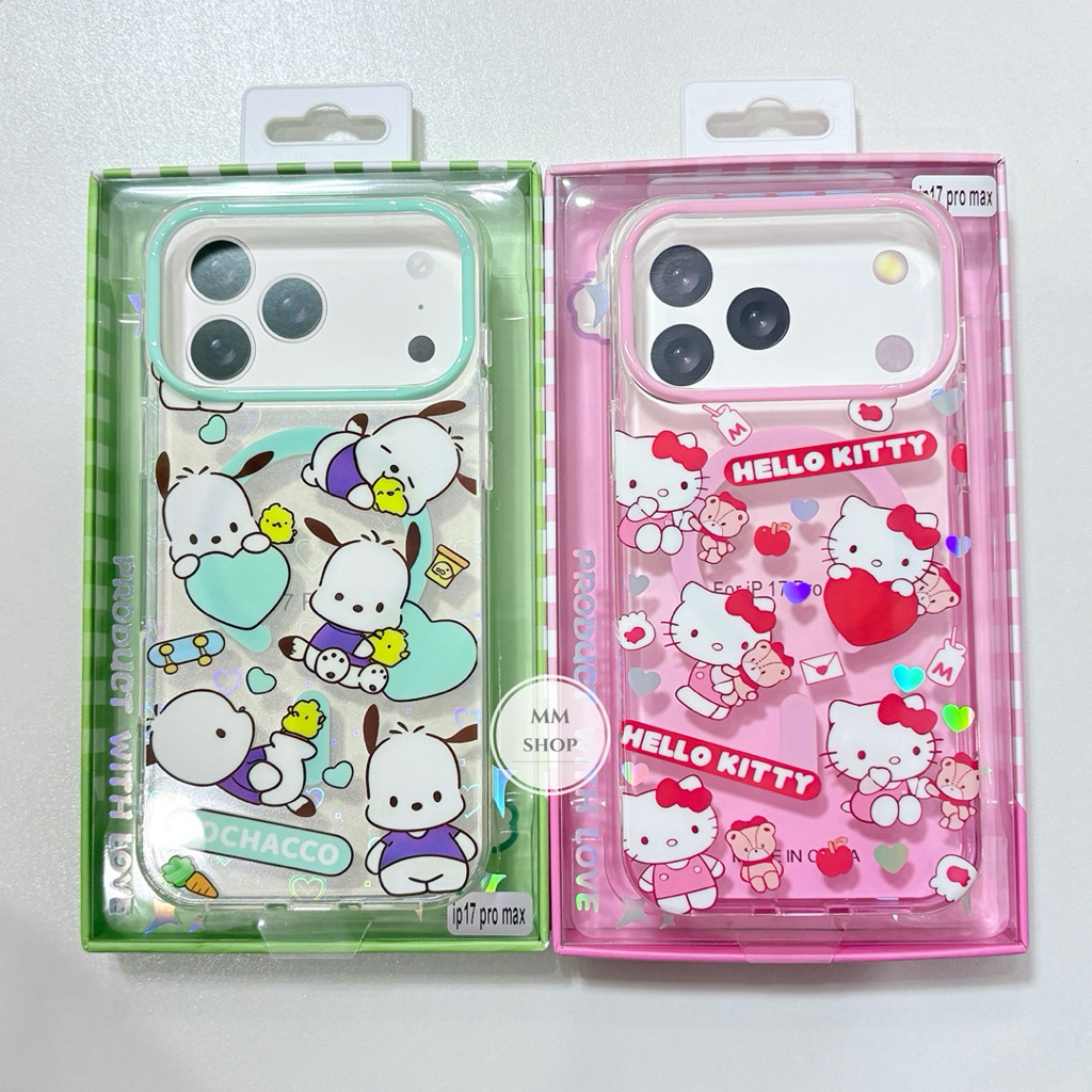 MM-Magnetic เคสแม่เหล็ก kitty&pochacco ขอบนิ่มหลังแข็งสำหรับรุ่น 13/14 15-17ProMax S24Ultra S25Ultra S26Ultra