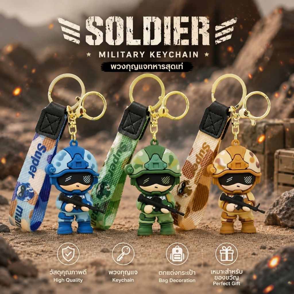 พร้อมส่ง พวงกุญแจทหารสุดเท่ | Soldier Keychain พวงกุญแจการ์ตูนทหารน่ารัก ห้อยกระเป๋า ห้อยกุญแจ
