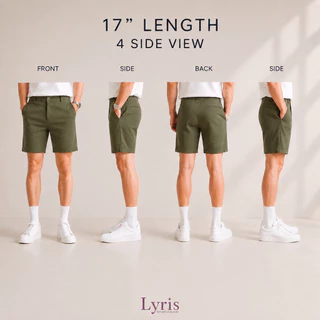 Lyris KADE กางเกงขาสั้นผู้ชาย ผ้าชิโน่ สีเขียวโอลิฟ (17 นิ้ว) วินเทจ ใส่สบาย ไม่รัดเป้า ลำลองสุภาพ