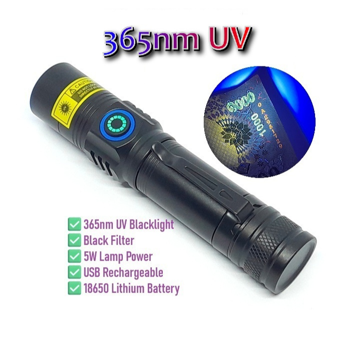 ไฟฉายยูวี 365nm ตรวจสอบธนบัตรปลอม ส่องลายน้ำ - ไฟฉาย uv ไฟฉาย Blacklight ไฟตรวจแบงค์ UV LED Flashlight