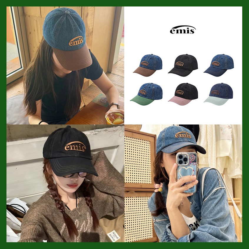สินค้ามีพร้อมจัดส่ง/Emis Washed Denim Cap เวอร์ชั่นเกาหลี ฝ้าย