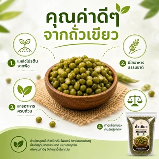 ถั่วเขียว Green Mung Beans ชนิดคัดพิเศษ เมล็ดใหม่ สดใหม่ | ต้มง่าย เปื่อยนุ่ม | ธรรมชาติ 100% ไม่ใช้สารเคมี