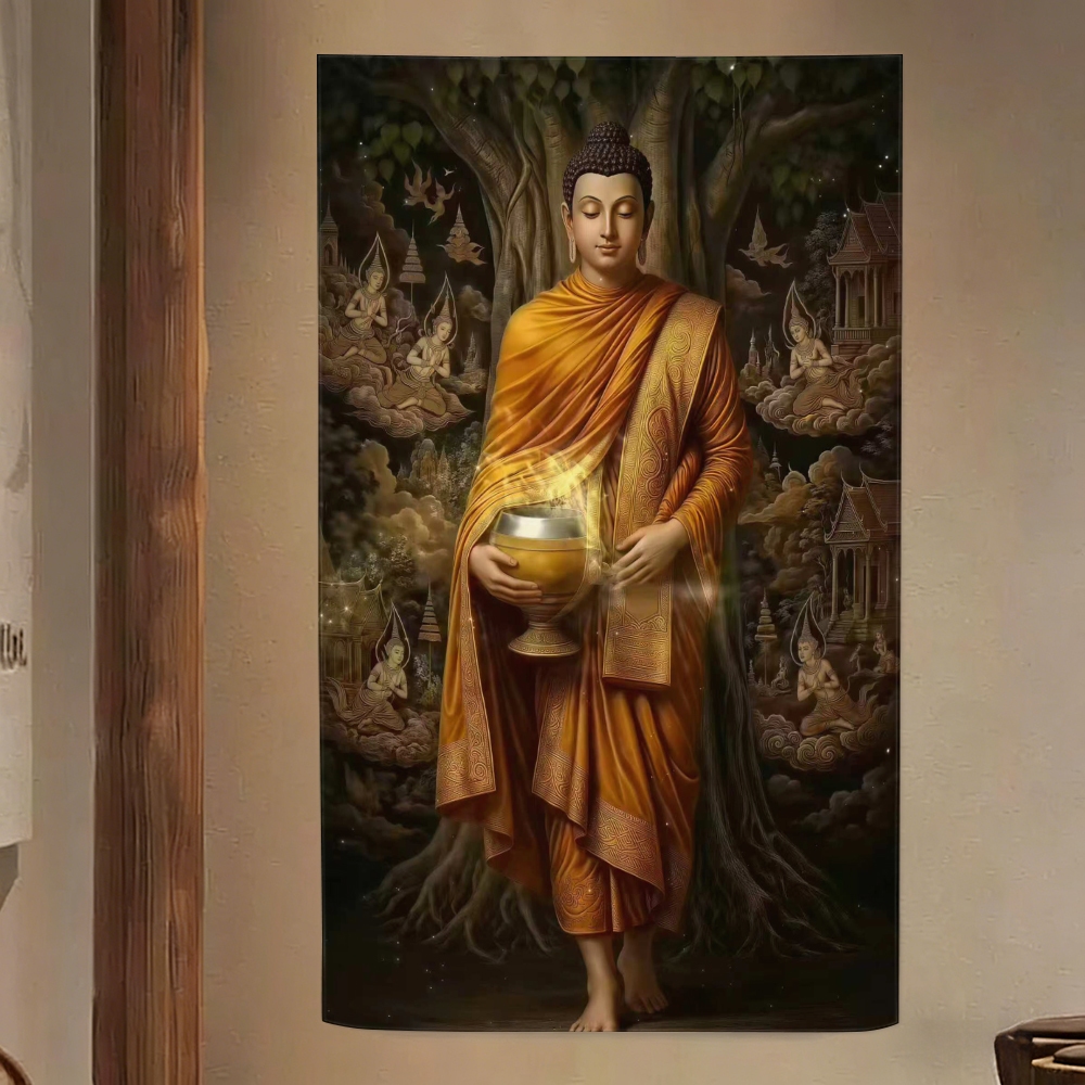 【จัดส่งจากประเทศไทย】ภาพพระพุทธรูปพิมพ์ลงบนผ้าโพลีเอสเตอร์ สวยงาม คมชัด สีสันสดใส ติดทนนาน เหมาะสำหรับตกแต่งผนังห้องต่างๆ
