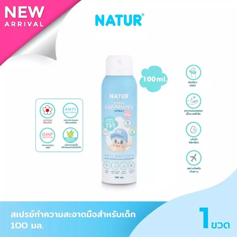 NATUR เนเจอร์ สเปรย์ทำความสะอาดมือเด็ก สูตรอ่อนโยน 55/100 มล.