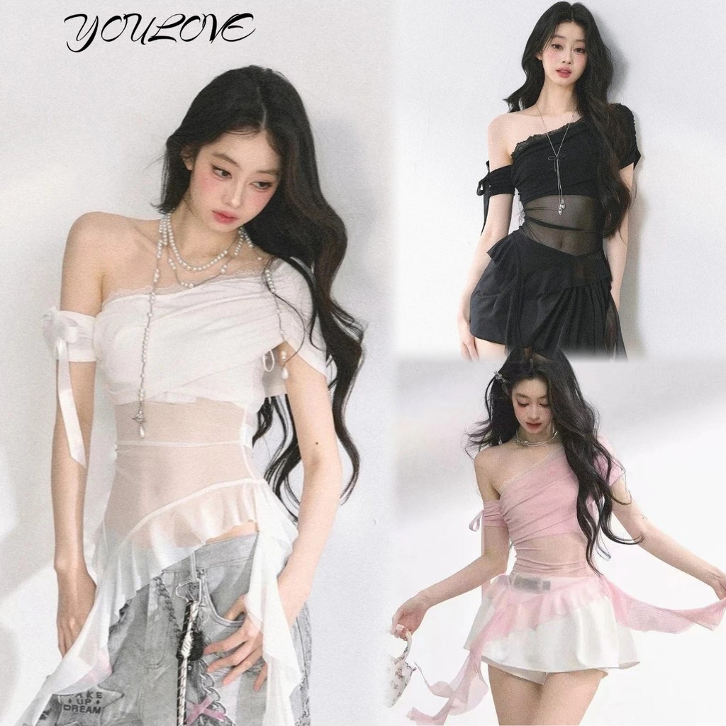 พร้อมส่งจากกทม✨เสื้อยืดสไตล์เกาหลีเปิดไหล่ ออกแบบแขนสั้น วัสดุบางเบา สวมใส่ง่าย