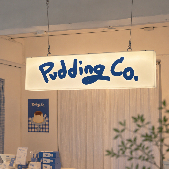 ป้ายกล่องไฟ LIGHTBOX ทรงยาวห้อยสลิง | ป้ายไฟแขวนเพดาน LED สั่งทำโลโก้ได้ | Acrylic Lightbox Hanging Sign