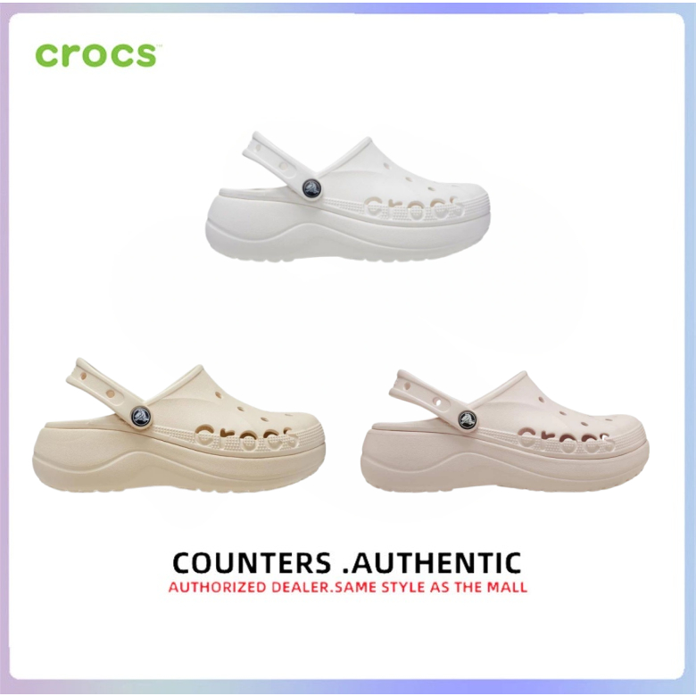 Clearance Sale คร็อกส์รองเท้าแท้ลดราคา CROCS Baya Platform Clog  วัสดุ Croslite อ่อนนุ่ม ยืดหยุ่นไม่กดเท้า