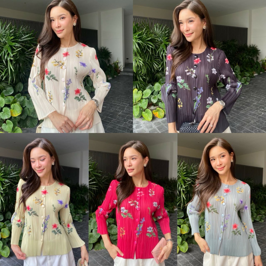 เสื้ออัดพลีทแขนยาวเนื้อนุ่ม ลายน่ารักสีคุมโทน ใส่ตัวเดียวก็ได้ใส่เป็นเสื้อคลุมก็ได้ไซส์ใหญ่ใส่สบายค่ะ