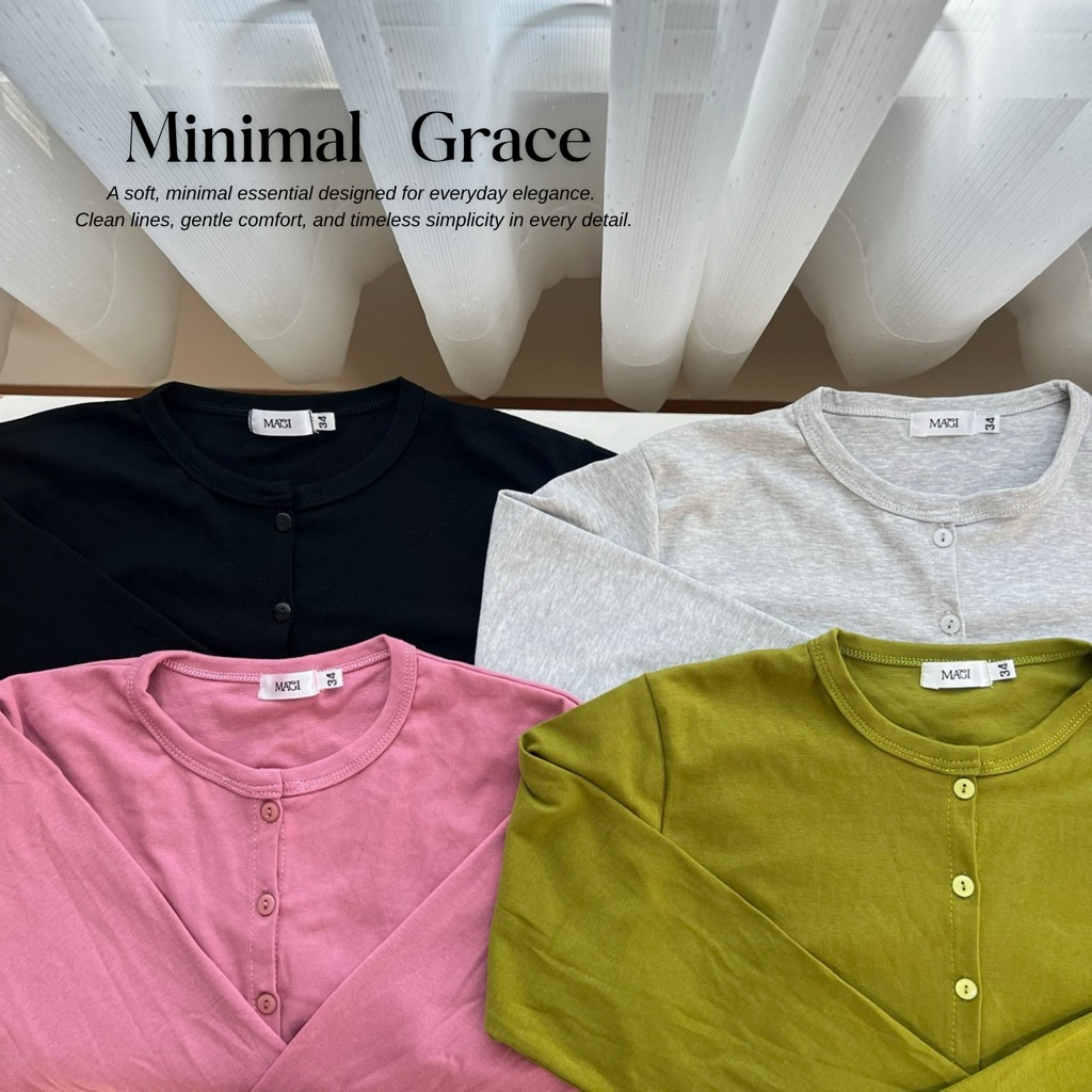 Minimal Grace เสื้อแขนยาวกระดุมหน้า ผ้ายูนิ ไม่ต้องรีด