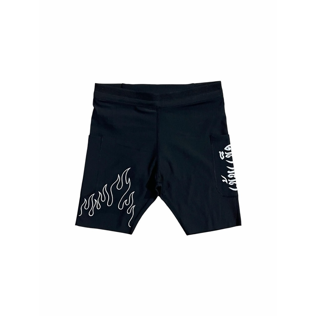 กางเกงรัดกล้ามเนื้อ เข้มแข็ง HT V.2  @khemkhaengrunningclub Half Tights Black “สีดำ“ V.2 ไฟลุกปลุกใจ FIRE “รีเฟล็ก”