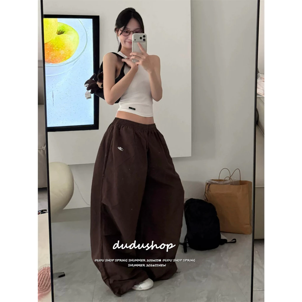 [Summer quick drying fabric, casual pants]สตรีทแดนซ์ลมเทรนด์ผู้หญิงดูผอมสบายเอวสูงกางเกงขายาว