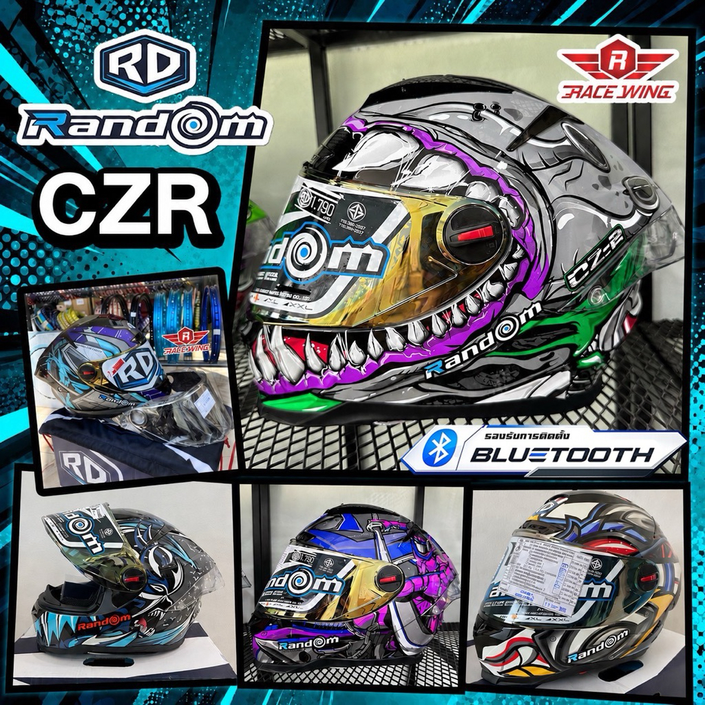 หมวกกันน็อค เต็มใบ INDEX RD RANDOM CZR BT หมวกกันน็อคมอเตอร์ไซค์ รองรับติดตั้งบลูทูธ ทรงสปอร์ต