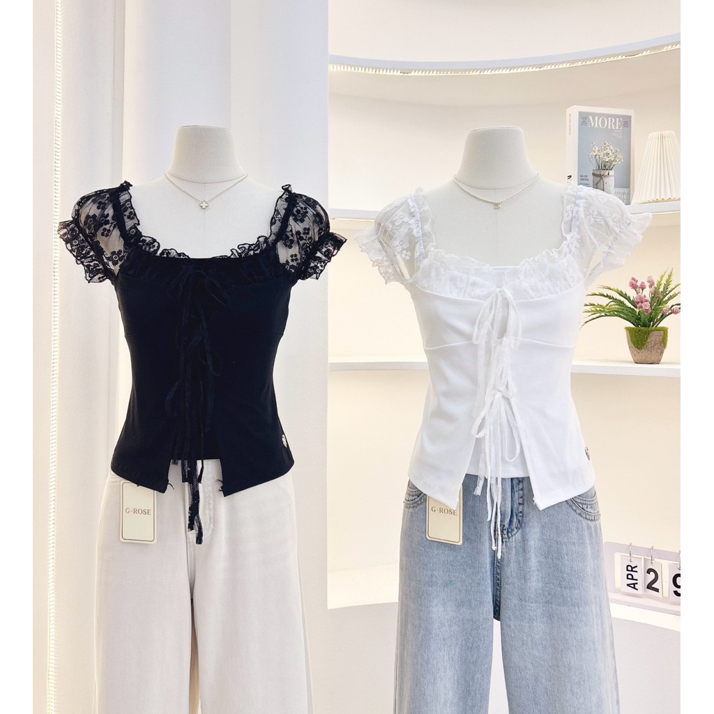 G-rose เสื้อแขนดอลลี่ แต่งลูกไม้ผูกโบว์หน้า