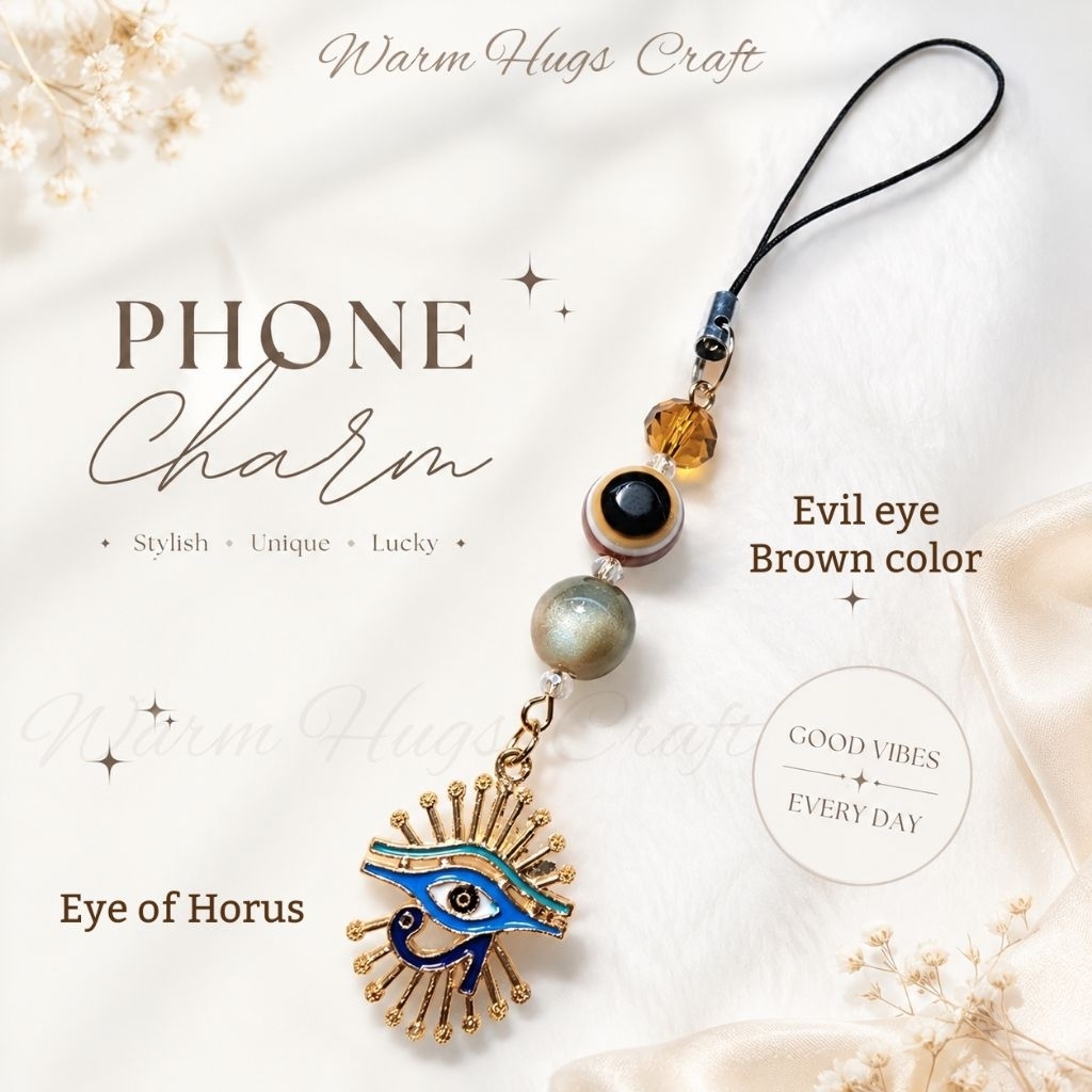 Phone charm >> EVIL EYE ที่ห้อยมือถือ ที่ห้อยโทรศัพท์ พวงกุญแจ | เครื่องราง ปกป้อง Hamsa Wicca Horus | ของขวัญปัจฉิม