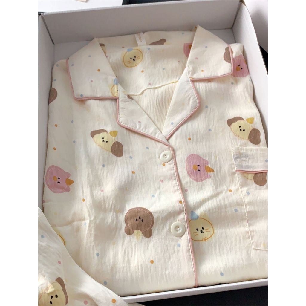 💖 ชุดนอนสไตล์สาวหวาน ลายหมีแสนน่ารัก เซ็ต 2 ชิ้น แขนสั้น ขาสั้น ผ้านุ่มสบายติดผิว เหมาะฤดูร้อน มีไซส์ใหญ่ M-2XL ส่งจากไท