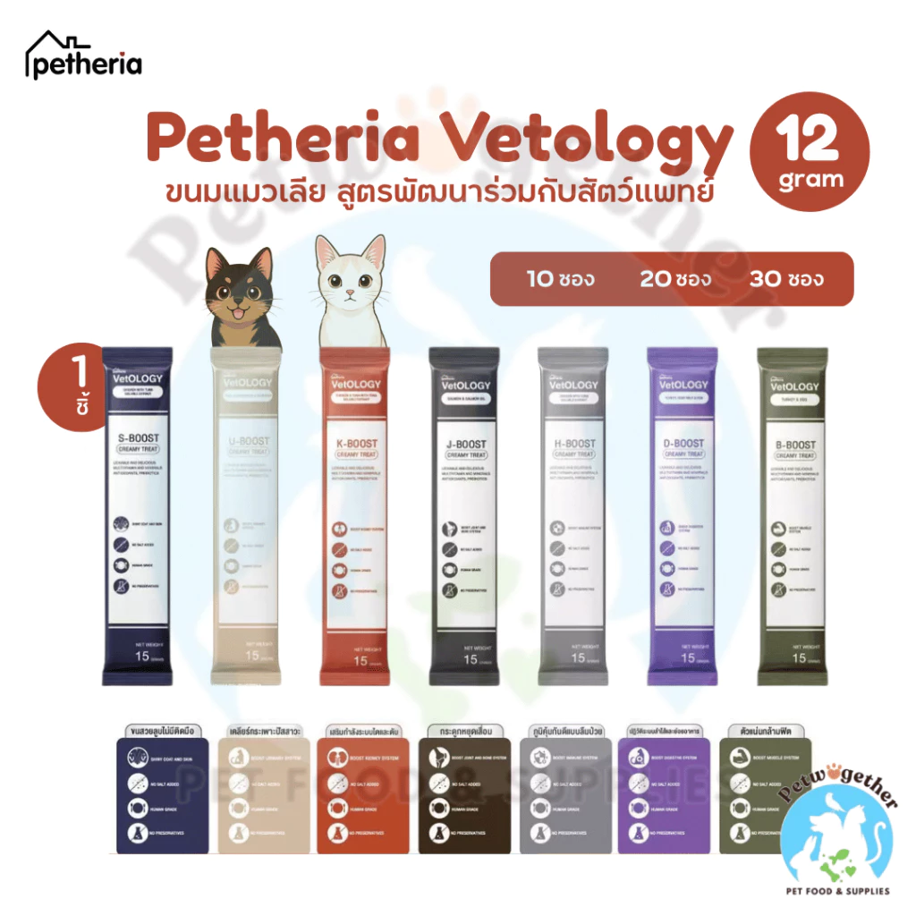 [ยกกล่อง30ซอง] Petheria VetOLOGY เพ็ทเทอเรีย ขนมแมวเลีย ไม่เติมเกลือ ขนาด 12g.