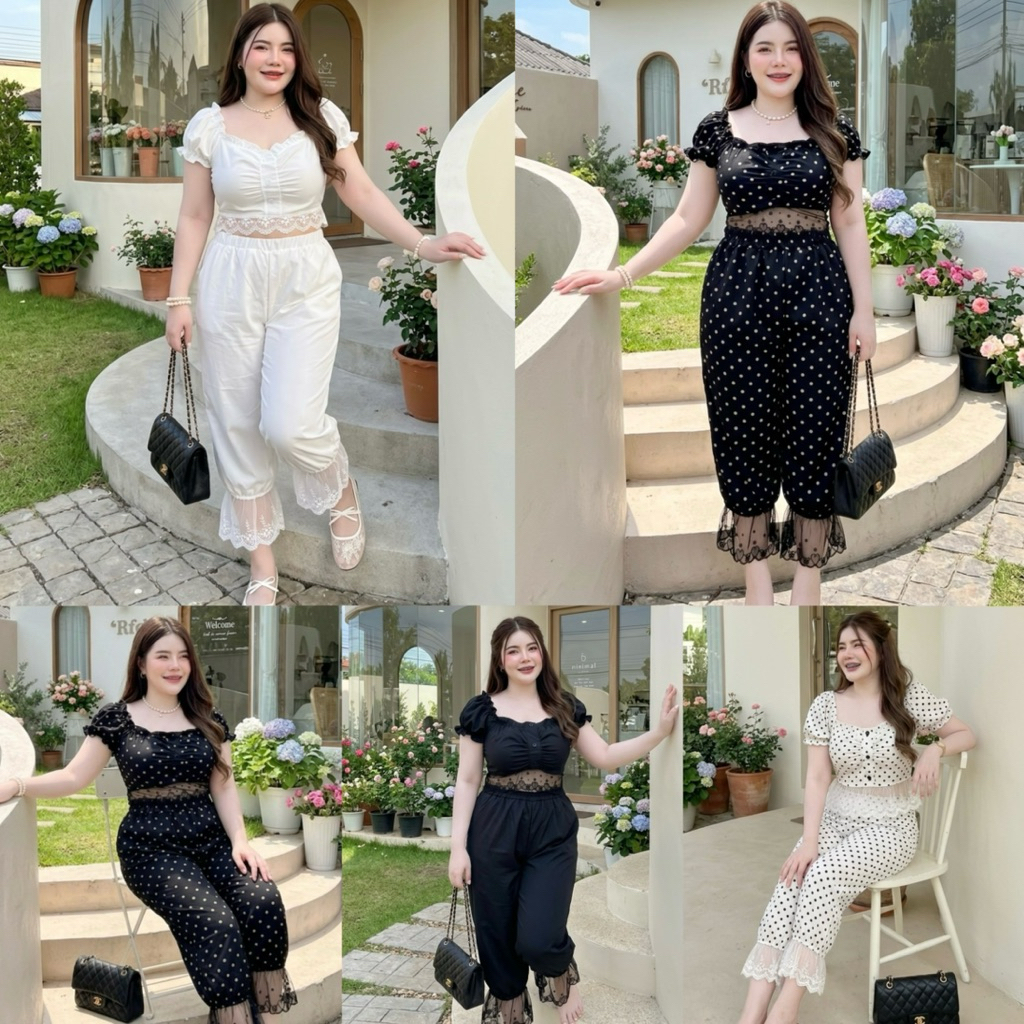 ชุดเซตจินนี่สาวอวบแขนตุ๊กตา 🖤💞☀️อก36-46 เอว30-40 สพ48