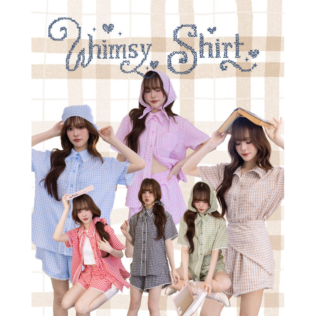 Basicnotbasics - Whimsy shirt เสื้อเชิ้ตแขนสั้น + scarf + เชือกผูก ลายตาราง