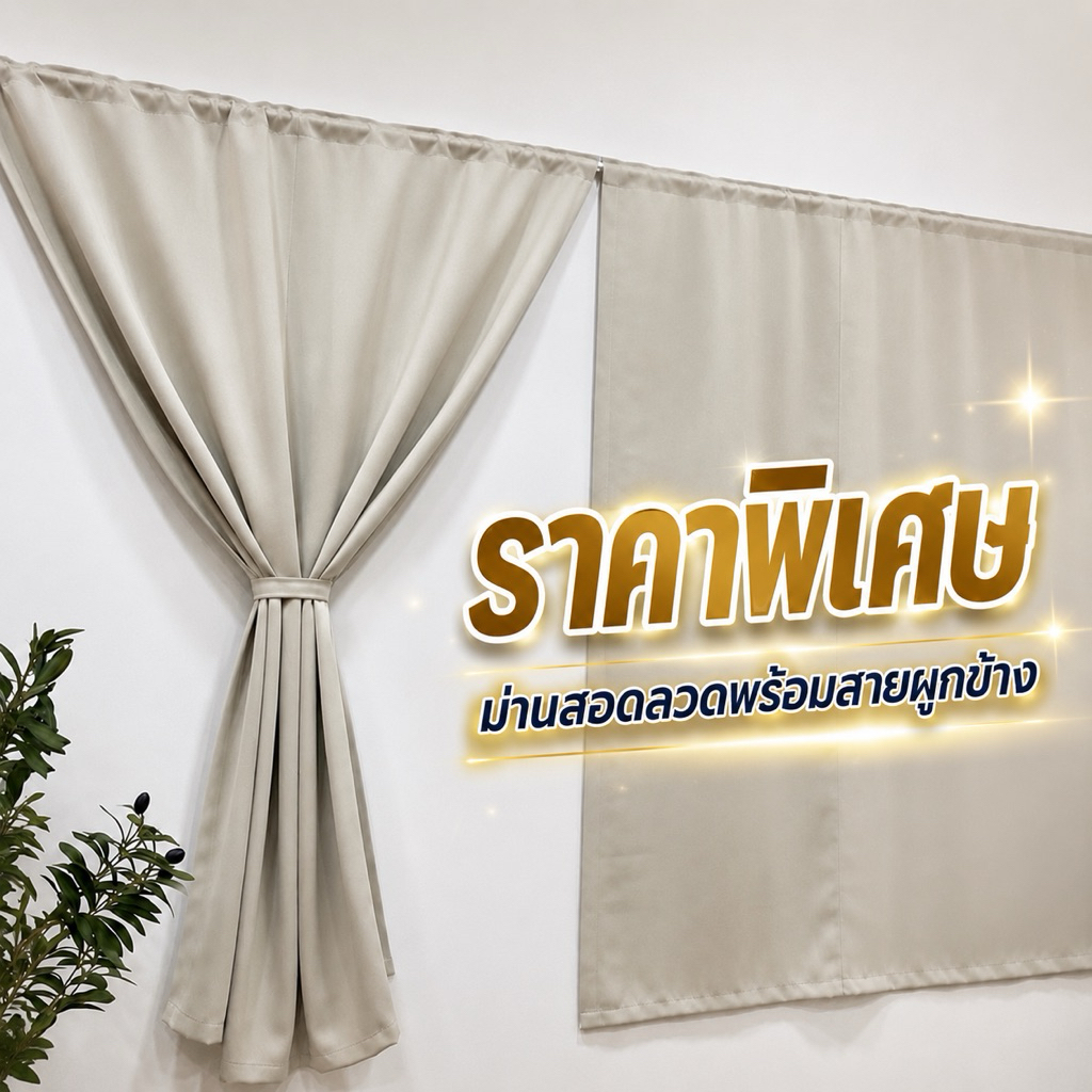 ผ้าม่านสอดลวด ม่านหน้าต่าง สีขาวงา เนื้อด้านสีสวย (มีสายผูกข้าง)ราคา 1 ผืน