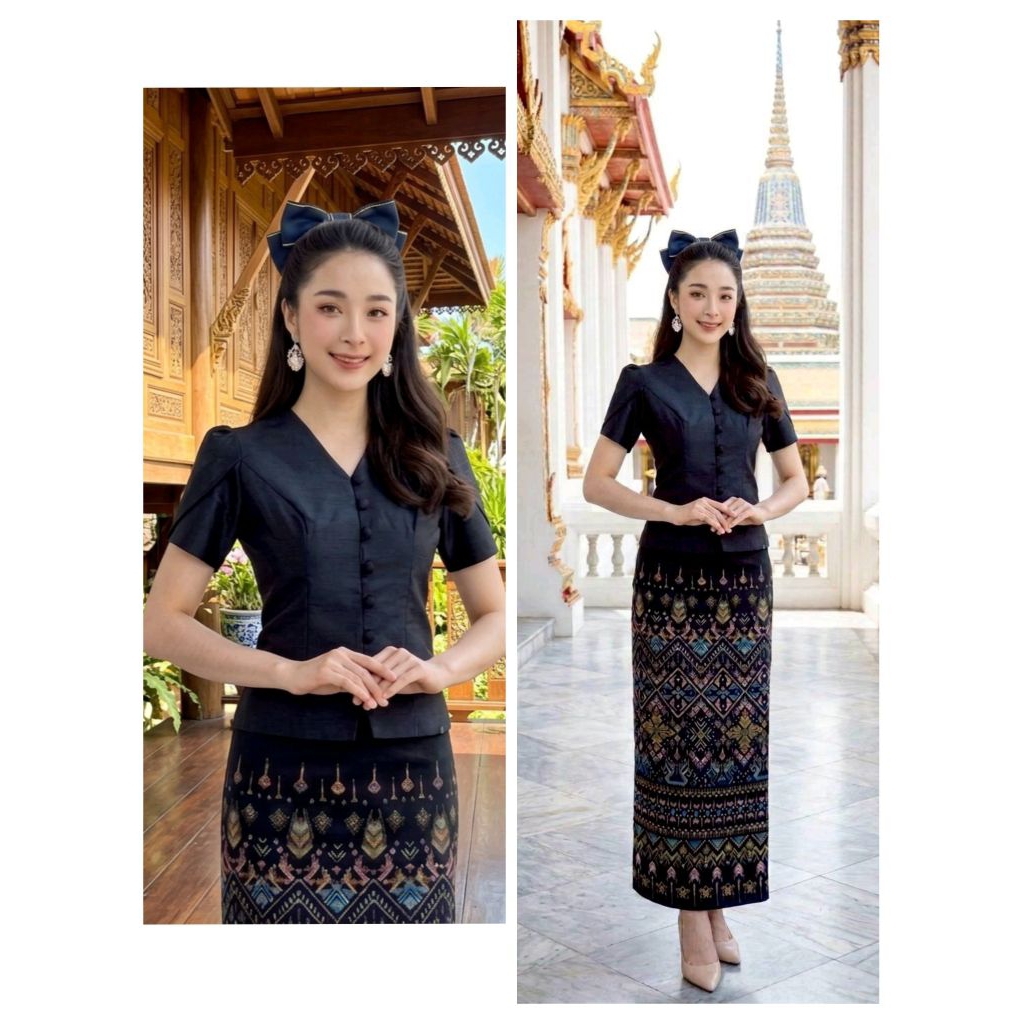 เสื้อไหม 4 เส้นเกรดพรีเมี่ยม แขนสั้นกลีบบัว คอวี มีสไตน์ ดีไซน์เก๋ สวยได้ทุกโอกาส(เฉพาะเสื้อ)