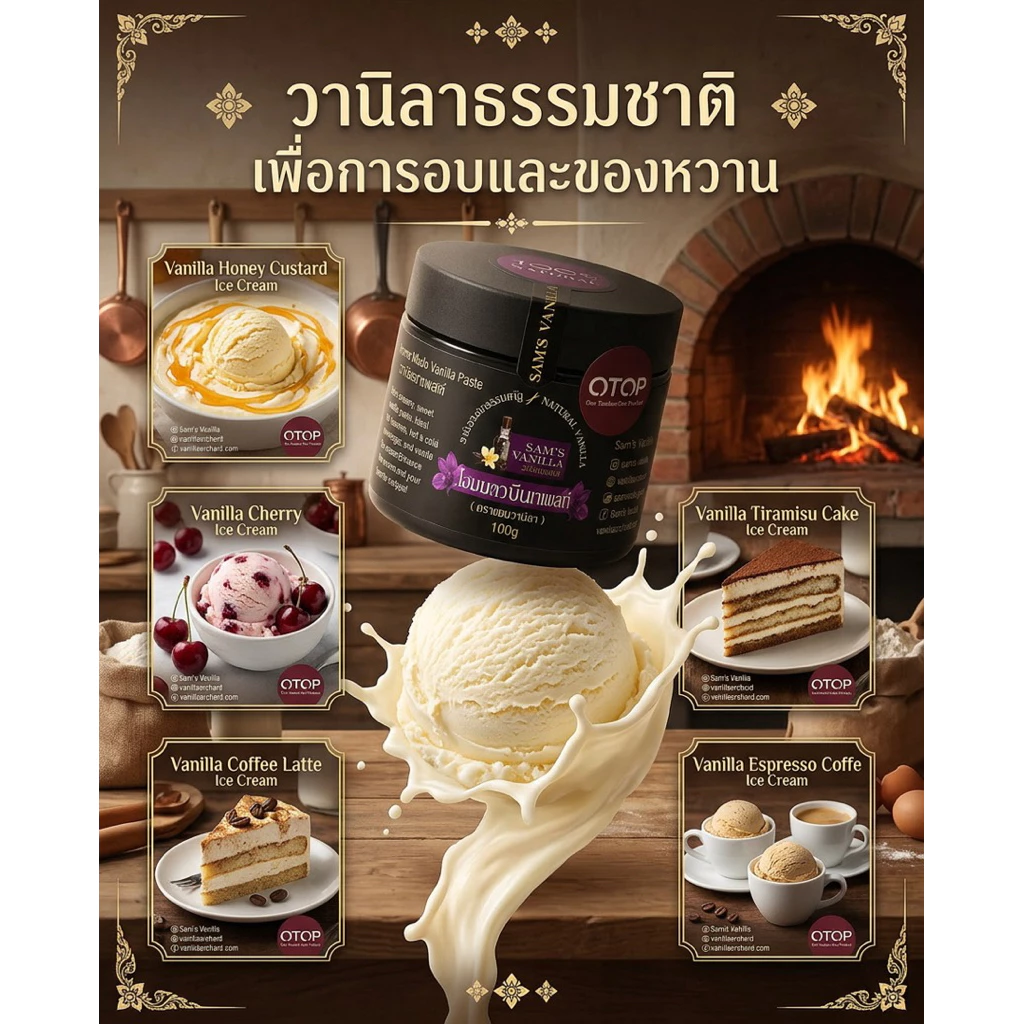 วานิลาบีนเพสท์โฮมเมด ขนาด100gX2ขวดเคล็ดลับที่ Gelato Ice Cream Chef ไม่เคยบอก! มี อ.ย.Sam’s Vanilla Bean Paste 100gx2