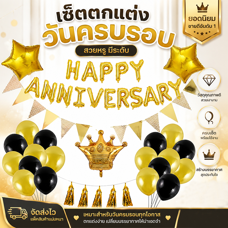 ลูกโป่ง ลูกโป่งตัวอักษร Happy Anniversary สีโรสโกลด์ วันครบรอบ
